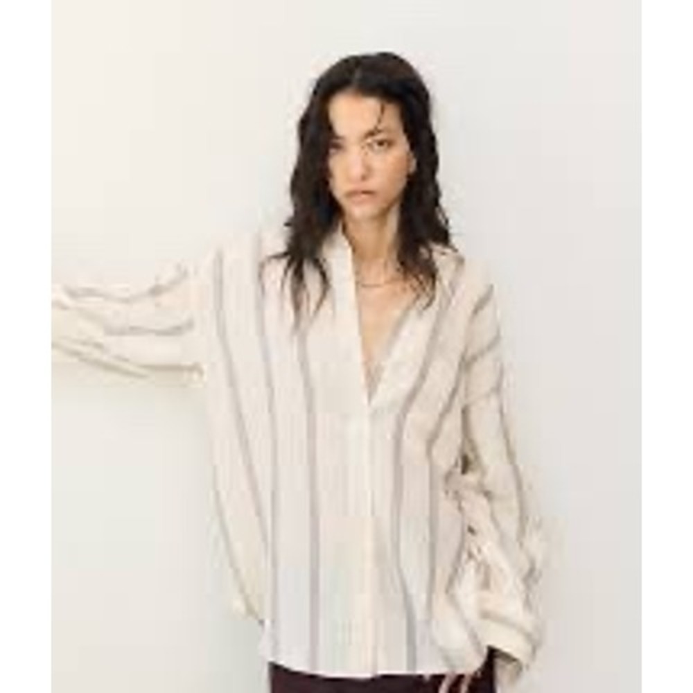 H&M Premium Quality 100% Linen Striped Button Down Shirt Women Size 8 NWT